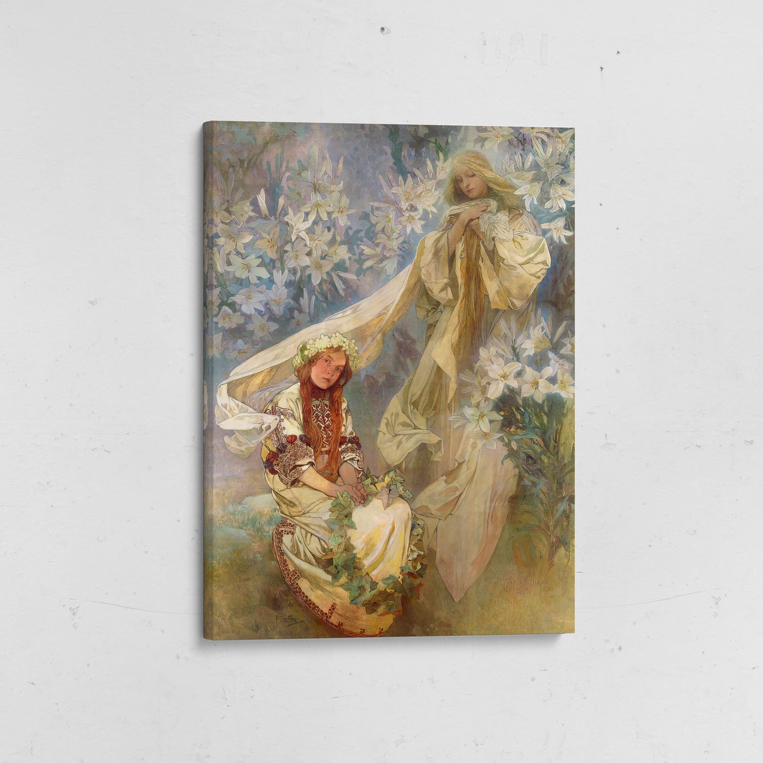 canvas madonna de los lirios alphonse mucha